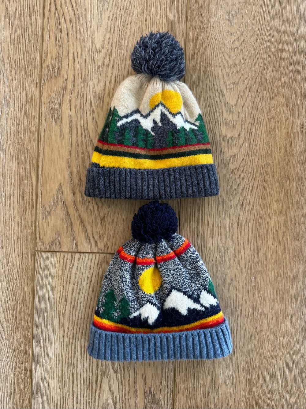 Baby Pom-Pom Winter Beanie Hat - Yellow, Blue, Green Mountain Design